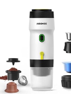 Aibokee White Portable Coffee Grinder with Black Accents